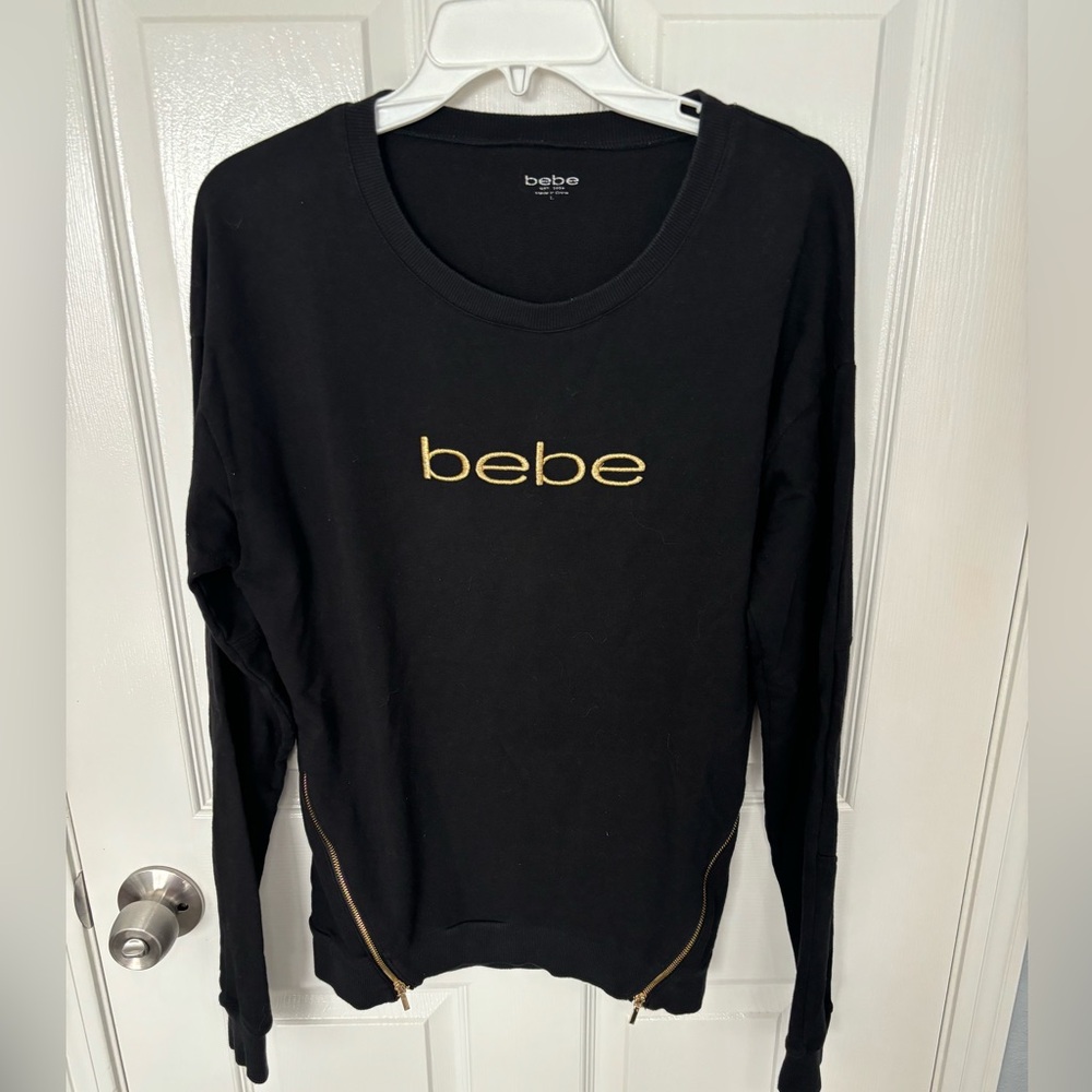Bebe Black Sweater with Gold Accents size Large